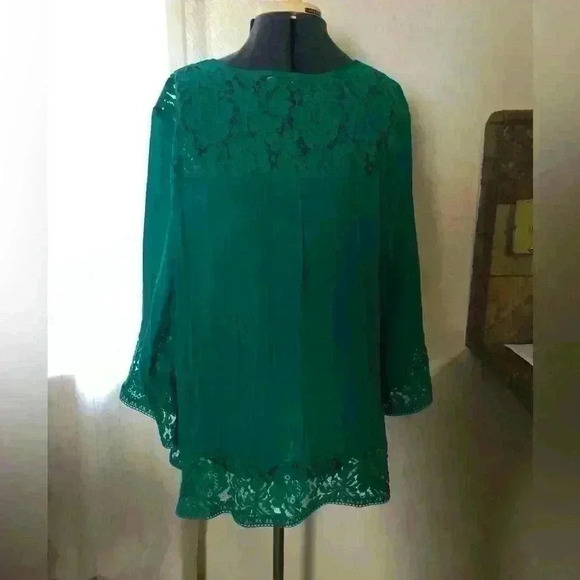 ZAK & Rachel Teal lace long sleeve blouse top women 2X - Picture 8 of 10